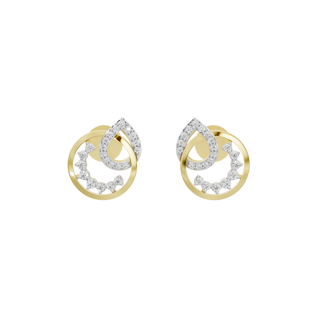 Halo swirl stud earrings with round lab diamonds, yellow gold vermeil settings
