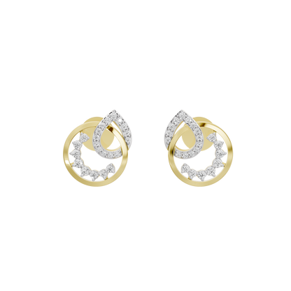 Halo swirl stud earrings with round lab diamonds, yellow gold vermeil settings