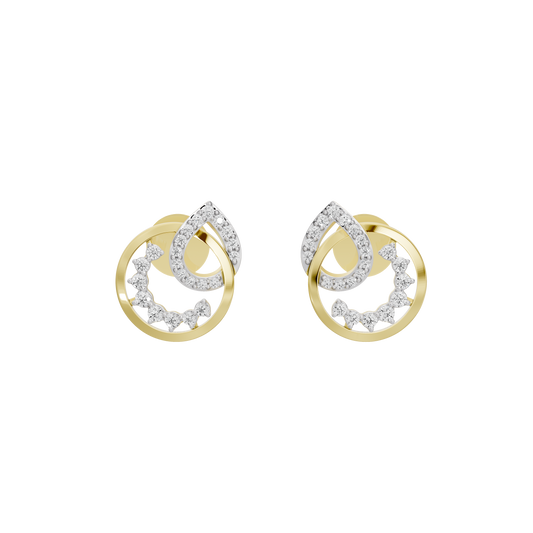 Halo swirl stud earrings with round lab diamonds, yellow gold vermeil settings