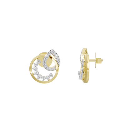 Halo swirl lab diamond stud earring, side view with yellow gold vermeil circular frame