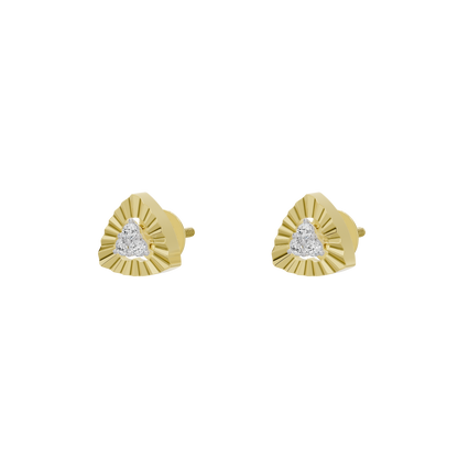 Gold crest stud earrings with white lab-diamond center and sunburst halo