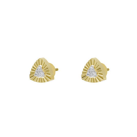 Gold crest stud earrings with white lab-diamond center and sunburst halo