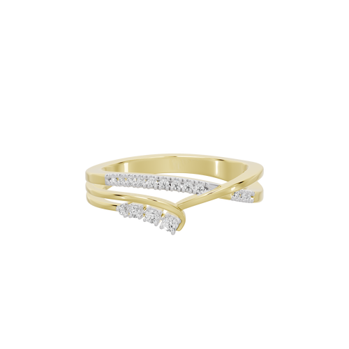 Yellow gold vermeil lab diamond ring with double pavé wave bands