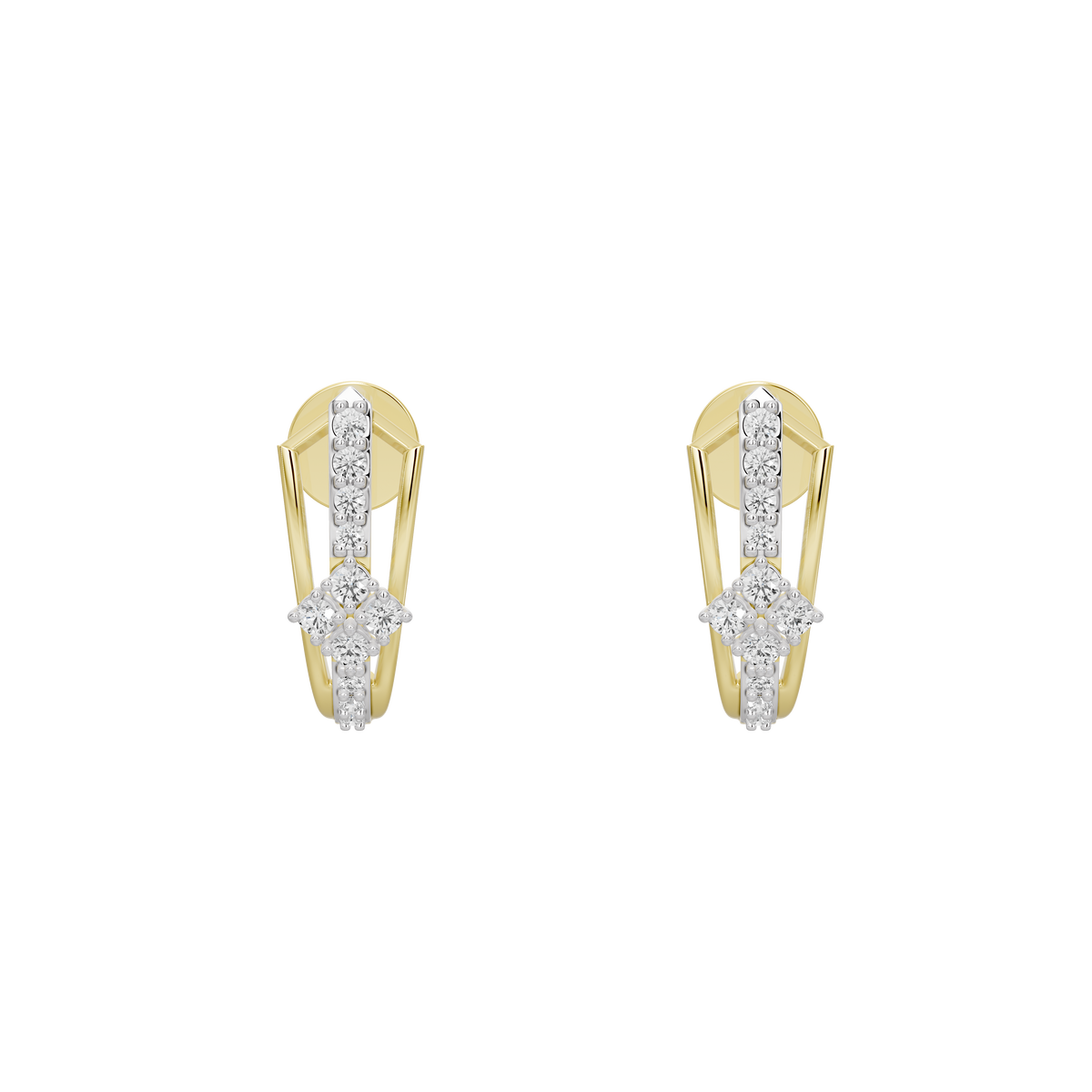 Yellow gold vermeil lab diamond crown hoop earrings, front view