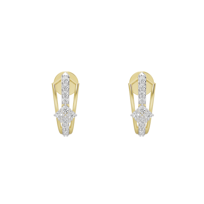Yellow gold vermeil lab diamond crown hoop earrings, front view