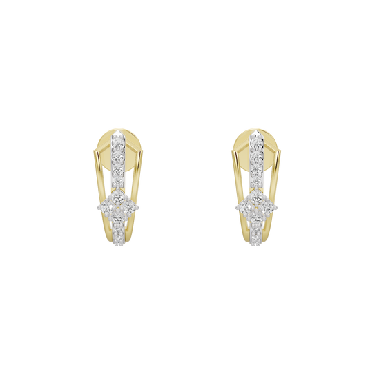 Yellow gold vermeil lab diamond crown hoop earrings, front view