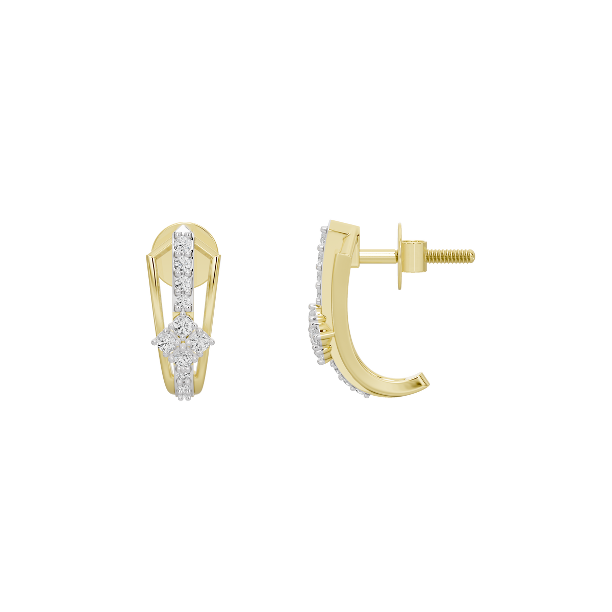 Yellow gold vermeil lab diamond crown hoop earrings, side view