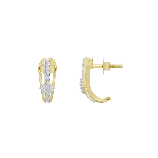 Yellow gold vermeil lab diamond crown hoop earrings, side view