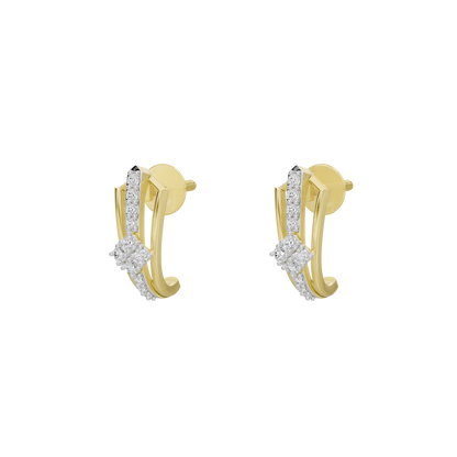 Yellow gold vermeil lab diamond crown hoop earrings, angled view