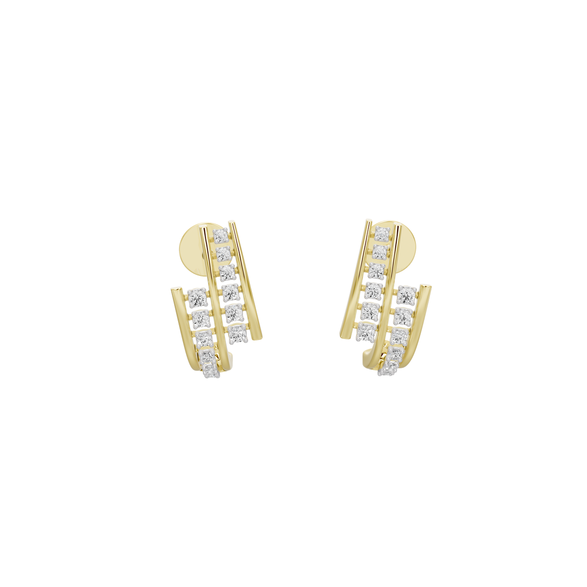Dual-row lab diamond hoop earrings, yellow gold vermeil, front view.