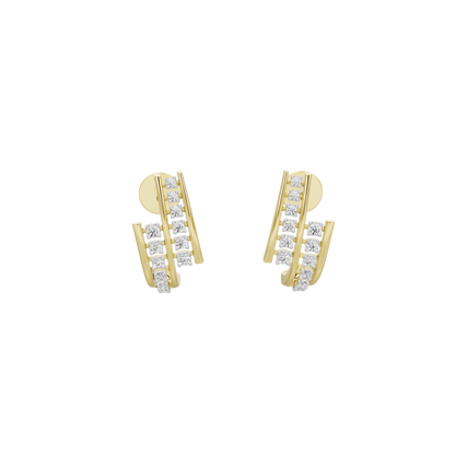 Dual-row lab diamond hoop earrings, yellow gold vermeil, front view.