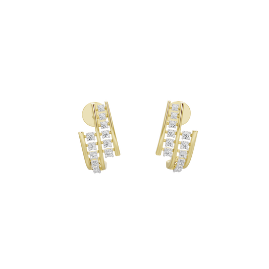 Dual-row lab diamond hoop earrings, yellow gold vermeil, front view.