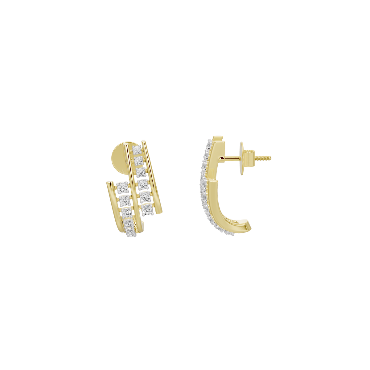Dual-row lab diamond hoop earrings, yellow gold vermeil, side profile.
