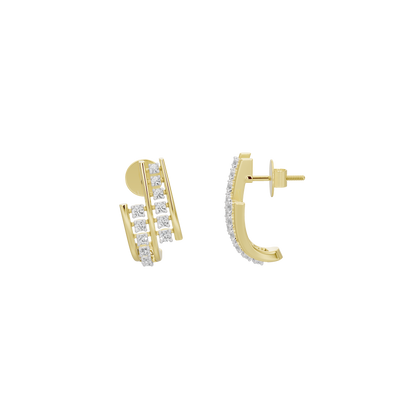 Dual-row lab diamond hoop earrings, yellow gold vermeil, side profile.