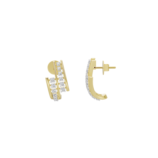 Dual-row lab diamond hoop earrings, yellow gold vermeil, side profile.