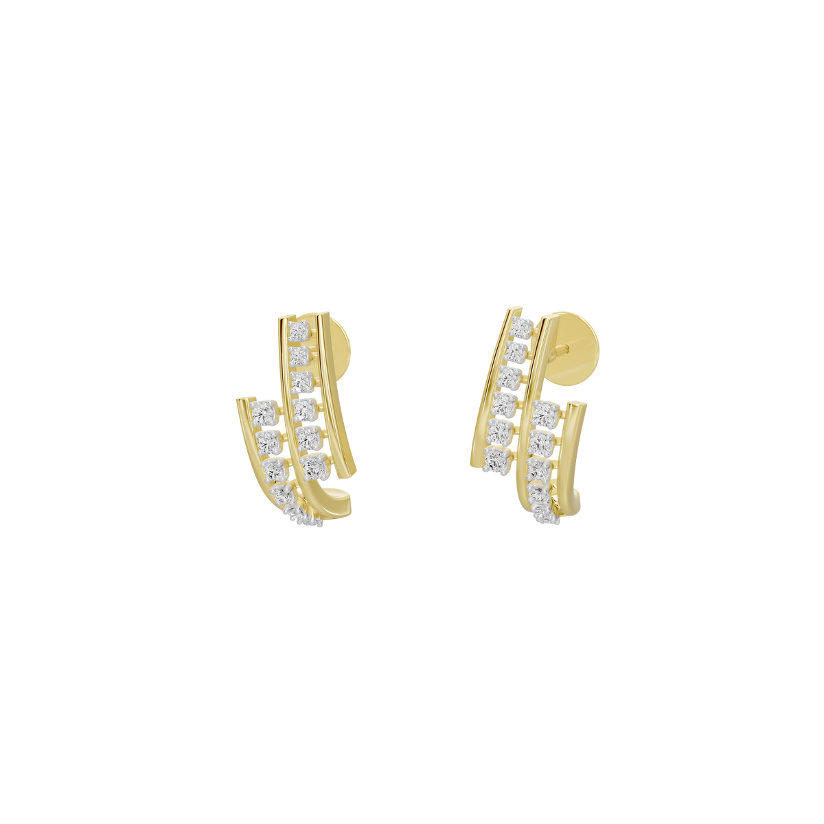 Lab diamond hoop earrings, yellow gold vermeil, clasp and back detail.