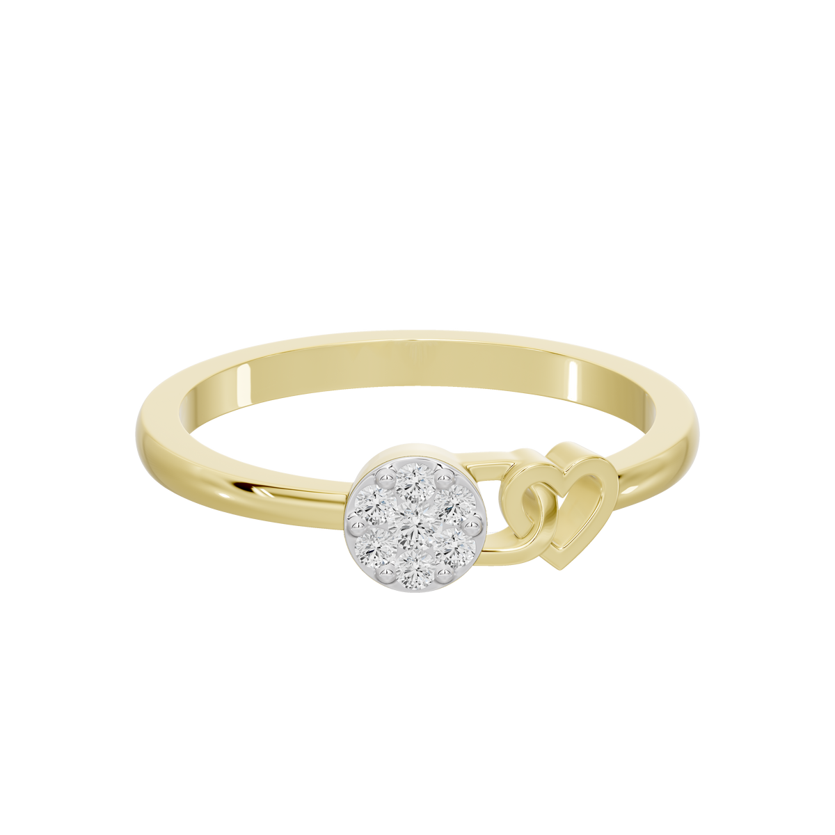 Yellow gold vermeil ring with round lab diamond center and heart-shaped detail