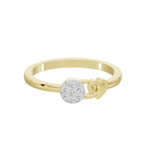 Yellow gold vermeil ring with round lab diamond center and heart-shaped detail