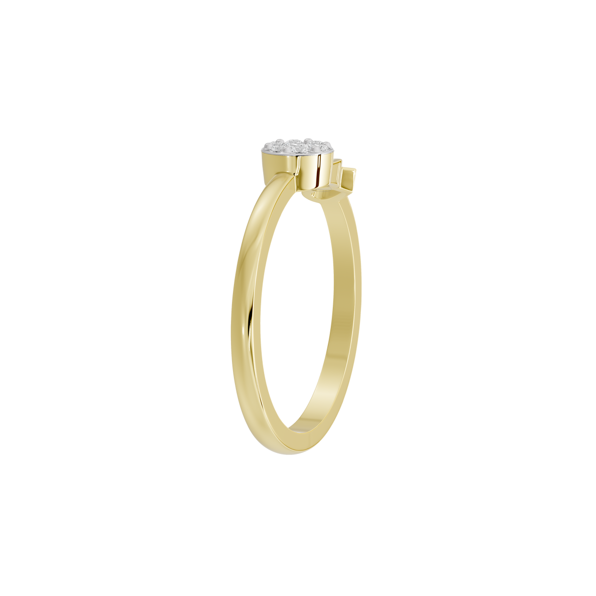 Yellow gold vermeil ring with heart-shaped side detail and prong-set round stone