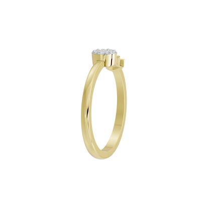 Yellow gold vermeil ring with heart-shaped side detail and prong-set round stone