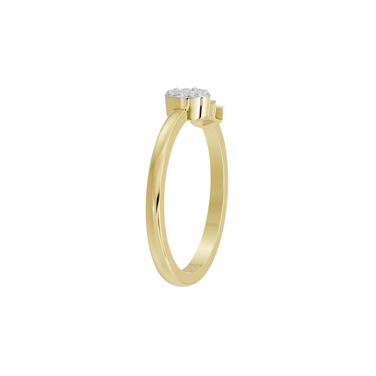 Yellow gold vermeil ring with heart-shaped side detail and prong-set round stone
