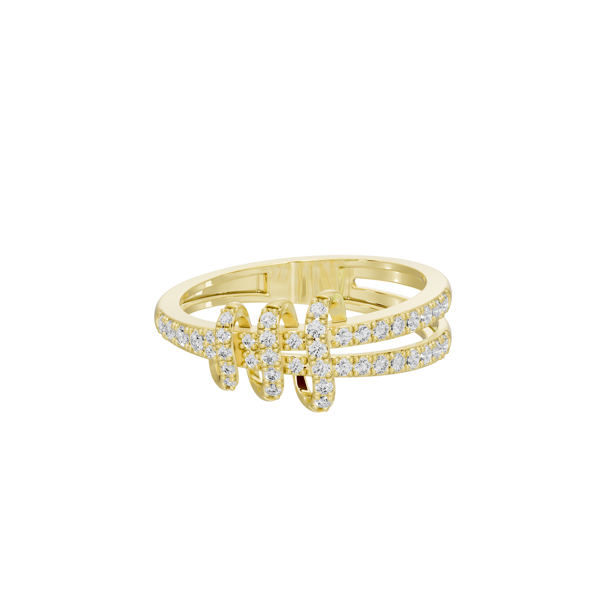 Yellow gold vermeil lab diamond ring with triple-row pavé setting