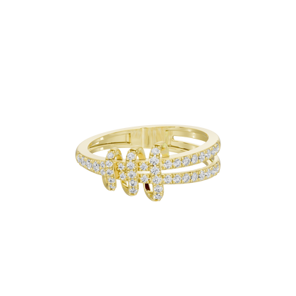 Yellow gold vermeil lab diamond ring with triple-row pavé setting