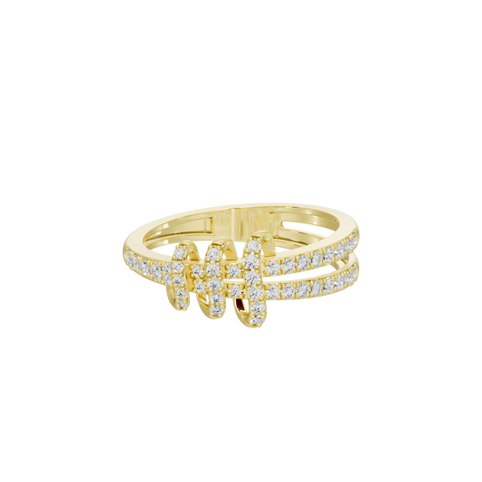 Yellow gold vermeil lab diamond ring with triple-row pavé setting