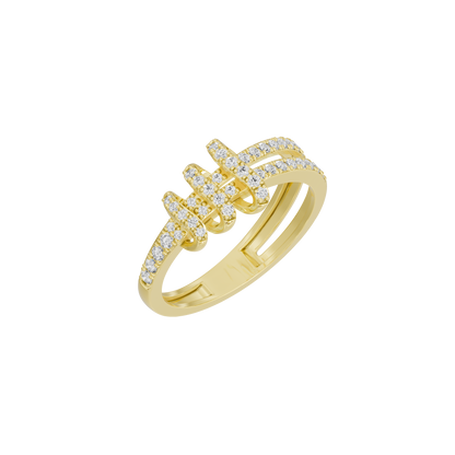 Yellow gold vermeil lab diamond ring angled view with sparkling pavé detail