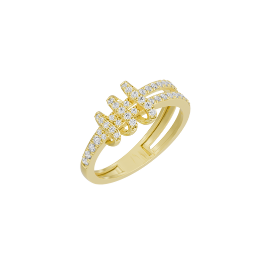 Yellow gold vermeil lab diamond ring angled view with sparkling pavé detail