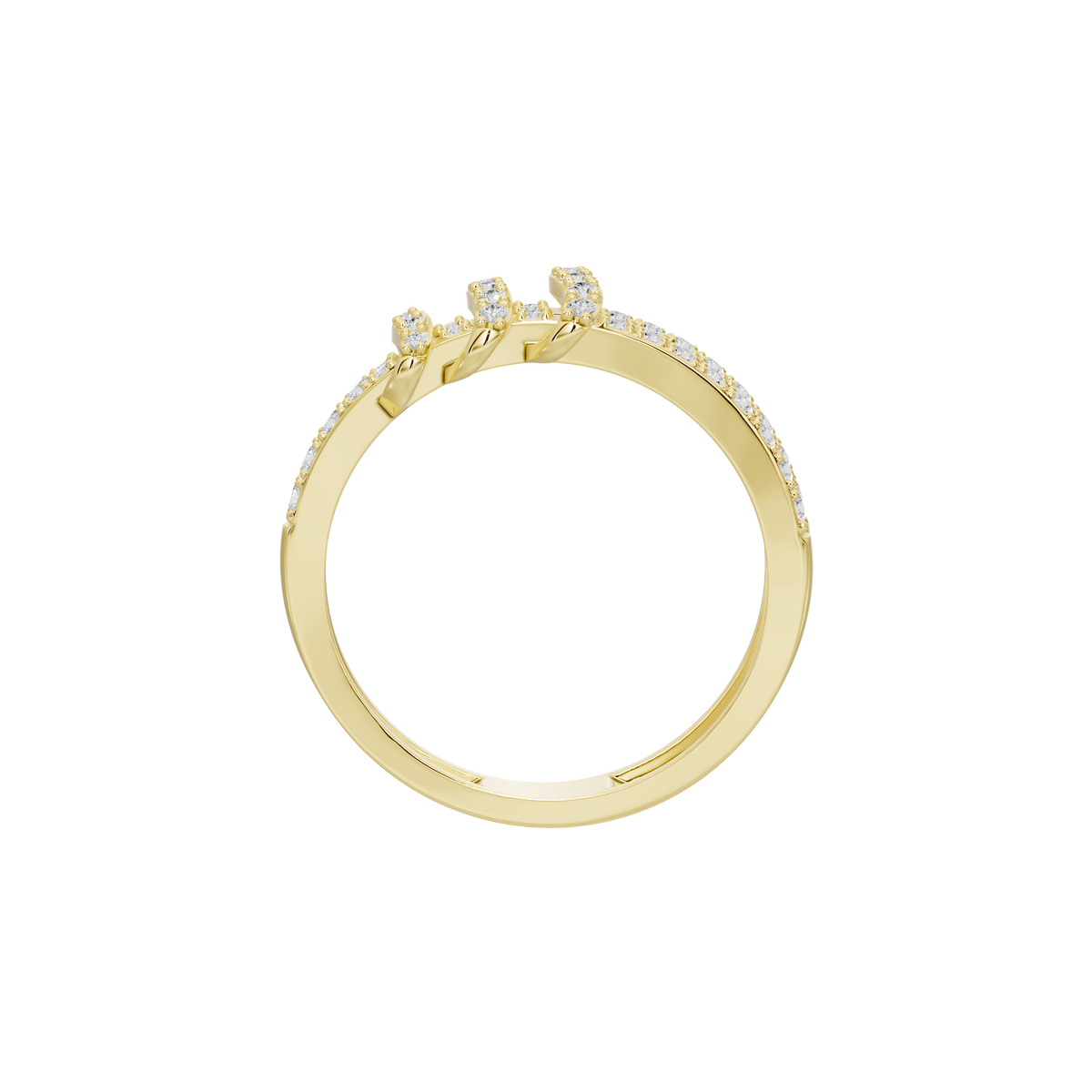 Yellow gold vermeil lab diamond ring top view with pavé stone accents