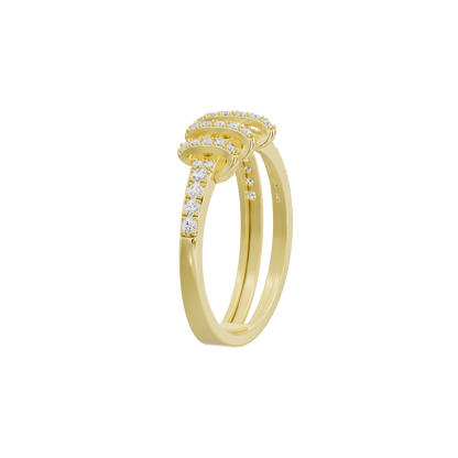 Yellow gold vermeil lab diamond ring side view with pavé diamonds