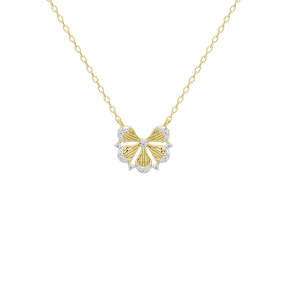 Gold vermeil bow diamond necklace with a clustered floral pendant of round lab diamonds