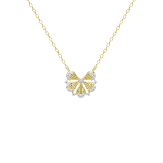 Gold vermeil bow diamond necklace with a clustered floral pendant of round lab diamonds