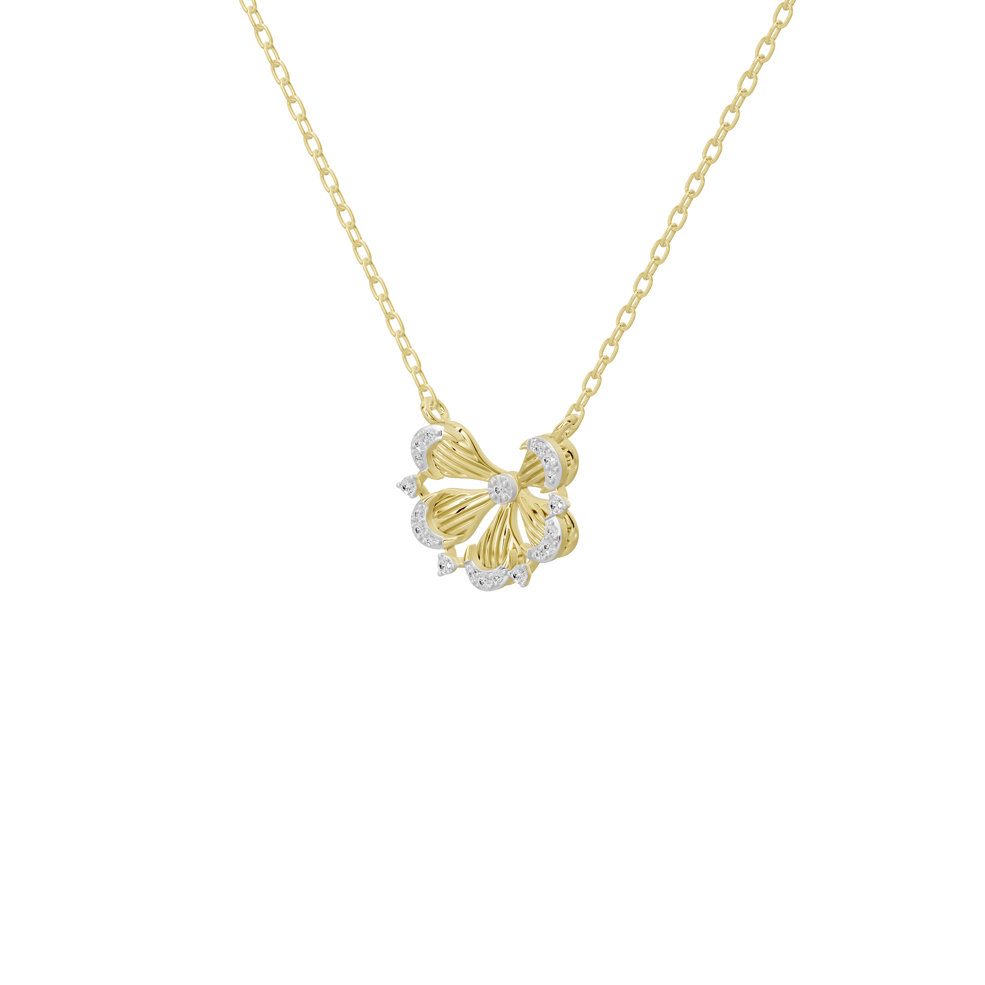 Golden Petal Bow - Lab Diamond Necklace
