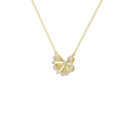 Gold vermeil bow diamond necklace with a flower-like pendant and round lab diamonds