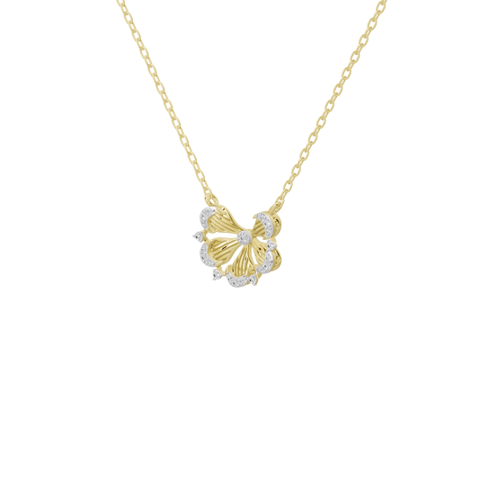 Gold vermeil bow diamond necklace with a flower-like pendant and round lab diamonds