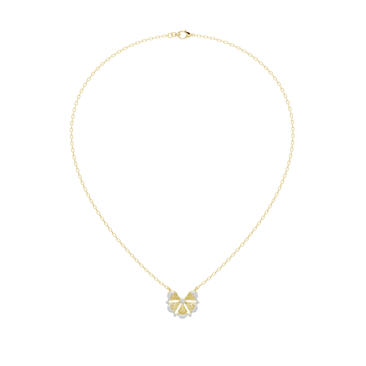 Gold vermeil chain necklace with a small bow pendant set with round lab diamonds