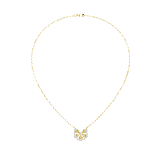 Gold vermeil chain necklace with a small bow pendant set with round lab diamonds