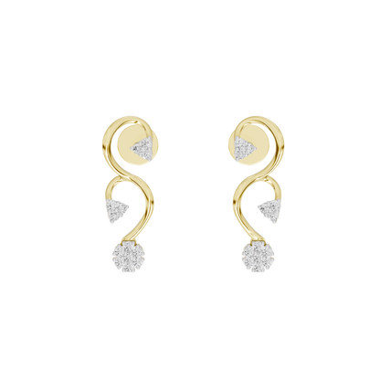 Yellow gold vermeil lab diamond vine drop earrings with three sparkling stones on each side