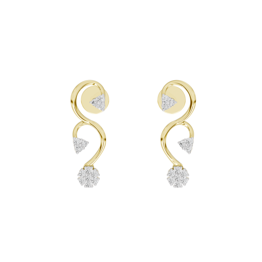 Yellow gold vermeil lab diamond vine drop earrings with three sparkling stones on each side