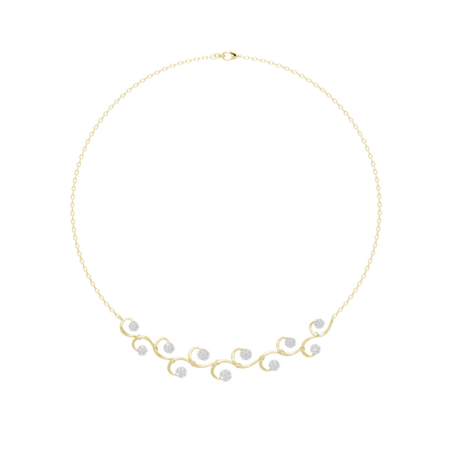 Yellow gold vermeil collar necklace with circular lab diamonds in vine design