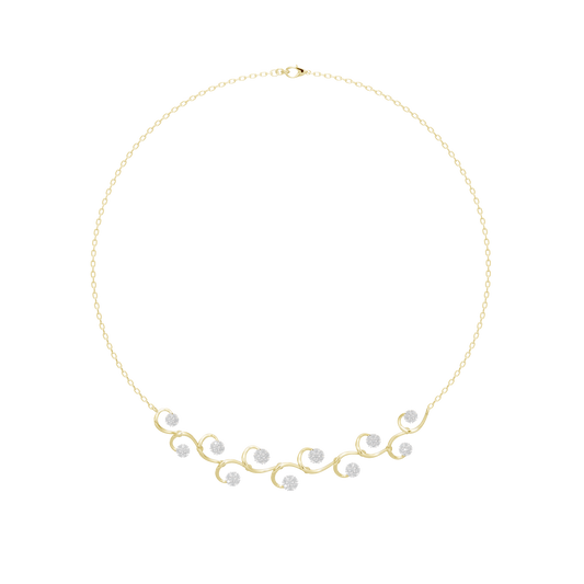 Yellow gold vermeil collar necklace with circular lab diamonds in vine design