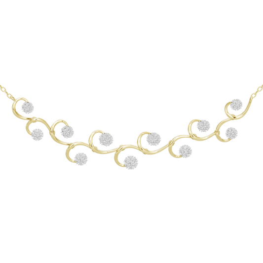 Close-up of yellow gold vermeil vine necklace with round lab diamonds