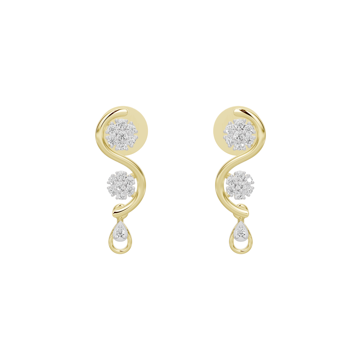 Gold vermeil lab diamond drop earrings with three-stone cascading drops.