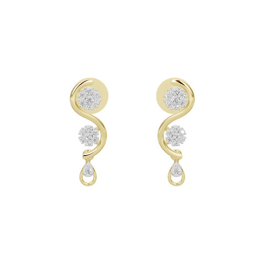 Gold vermeil lab diamond drop earrings with three-stone cascading drops.