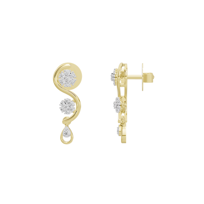 Gold vermeil lab diamond drop earrings shown from the side with clasp.