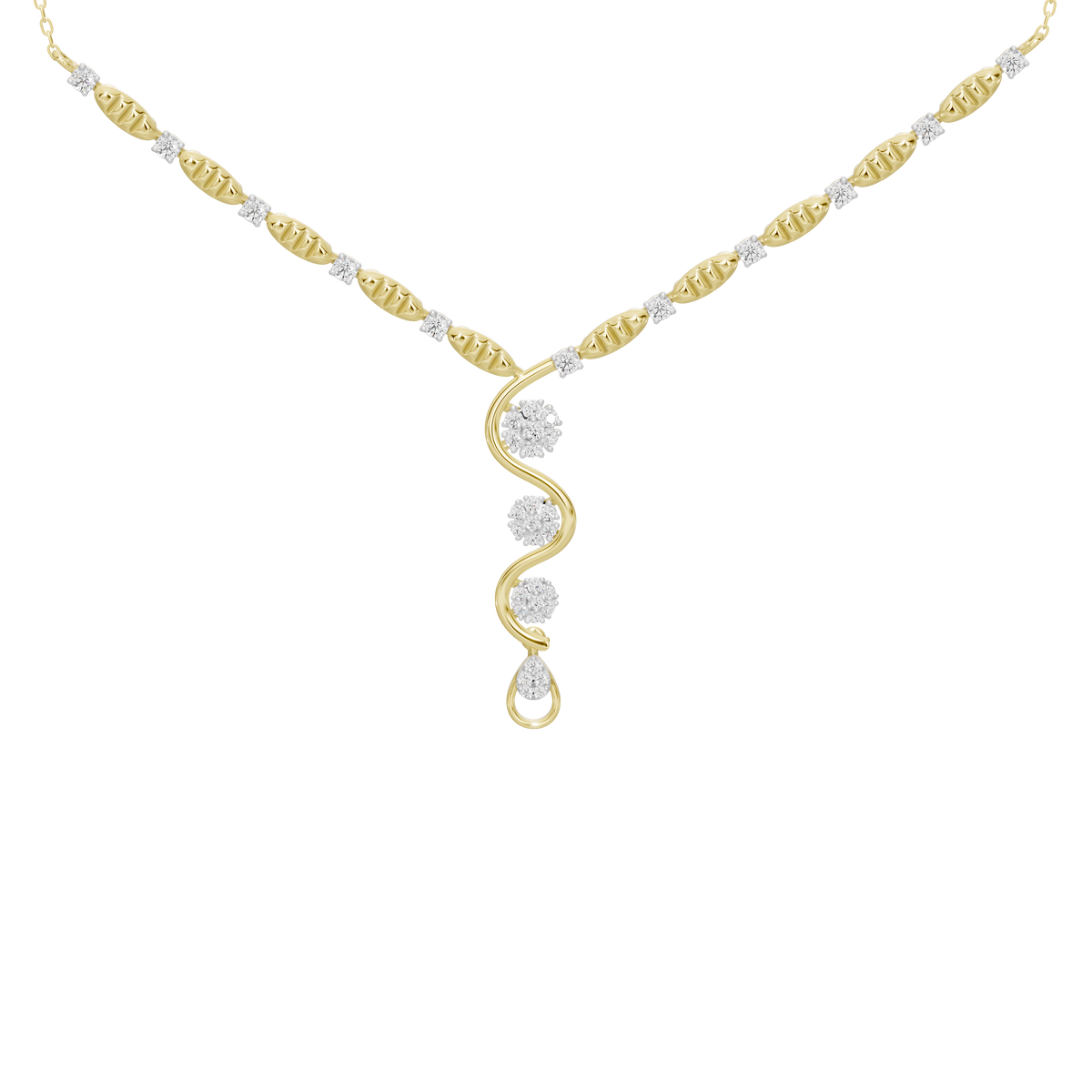 Yellow gold vermeil lab diamond necklace with round stones and Y-shaped drop