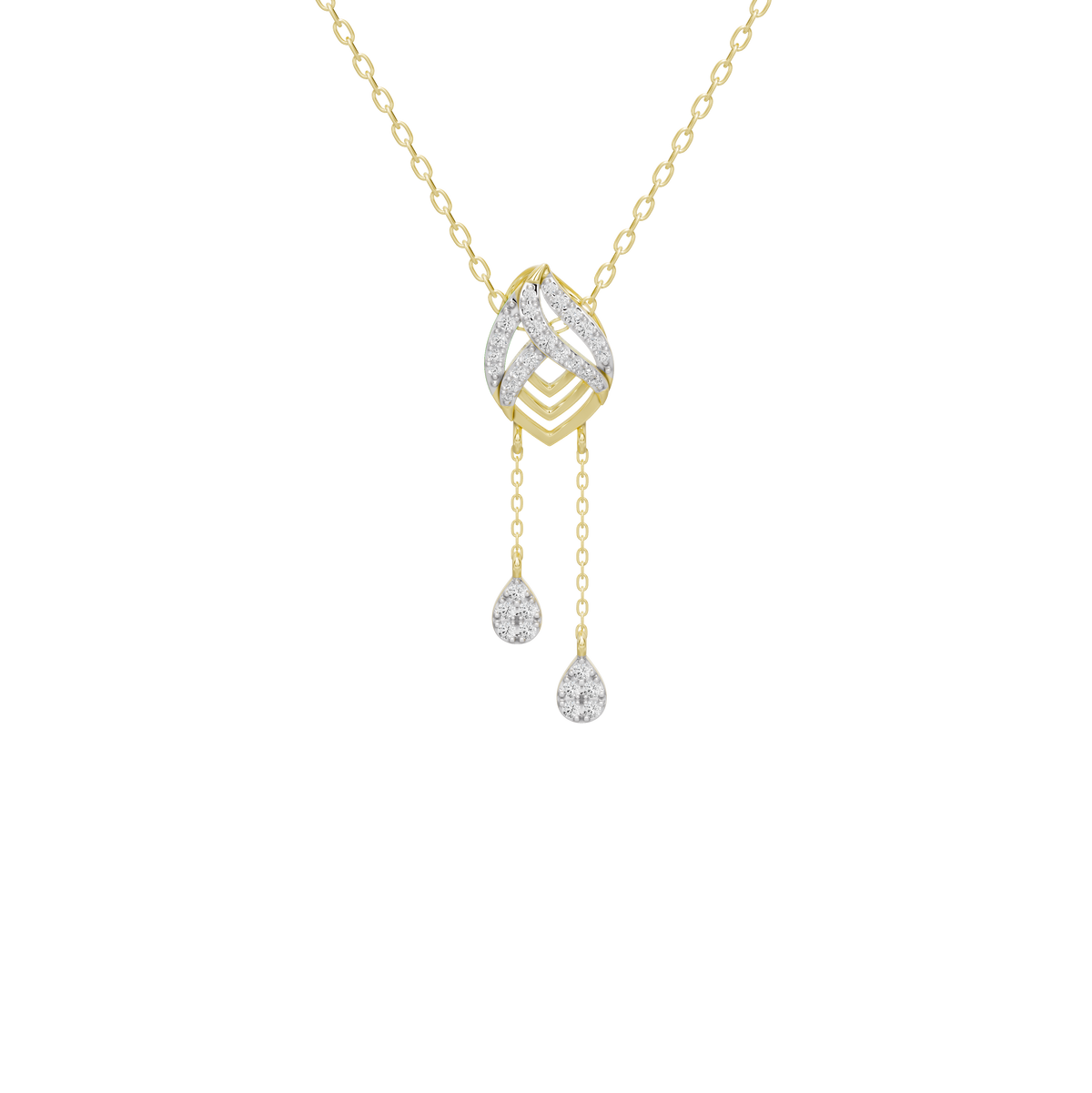 Yellow gold vermeil lab diamond tassel necklace with marquise center and two round drop stones