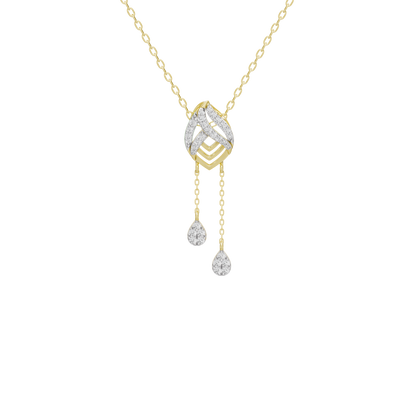 Yellow gold vermeil lab diamond tassel necklace with marquise center and two round drop stones